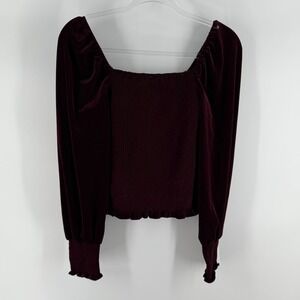 Truth by Republic‎ Velvet Crop Blouse Top Womens Small Red Smocked Puff Sleeve